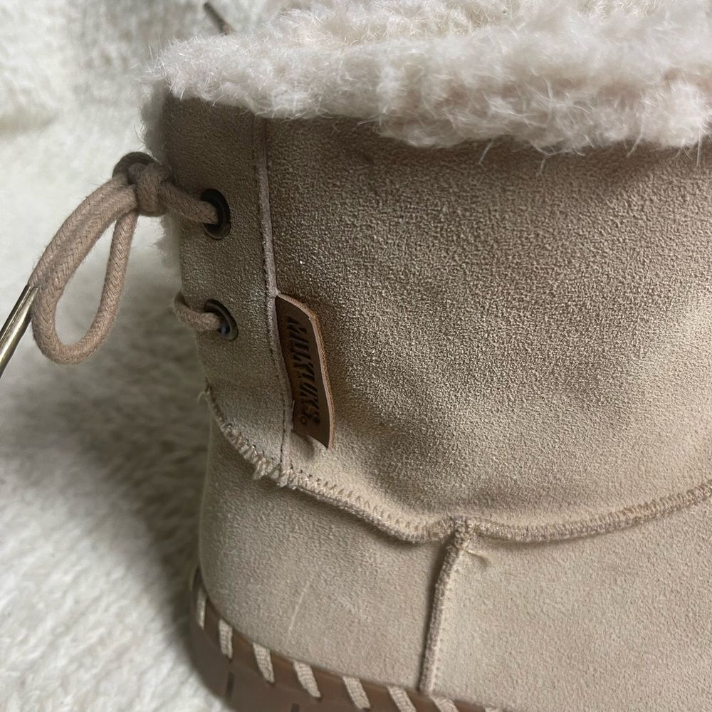 Mukluks leather suede khaki Ankle Boots back lace closure Faux fur lining SZ6.5 - Picture 7 of 13